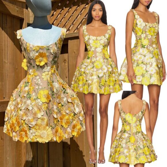 🆕 BRONX & BANCO 🧿 NWOT Jasmine Maraya Structured Mini Dress, Yellow Sz S US 4 - Picture 1 of 16